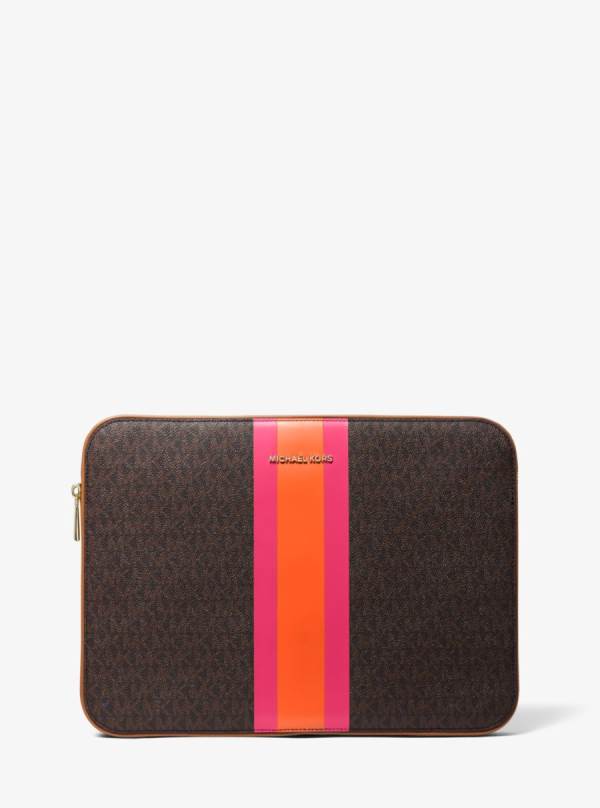 Damske Spojková Taška Michael Kors Jet Set Logo Stripe 13 Inch Laptop Case Ruzove - Kabelky Michael Kors Akcia | BFIZN-7063